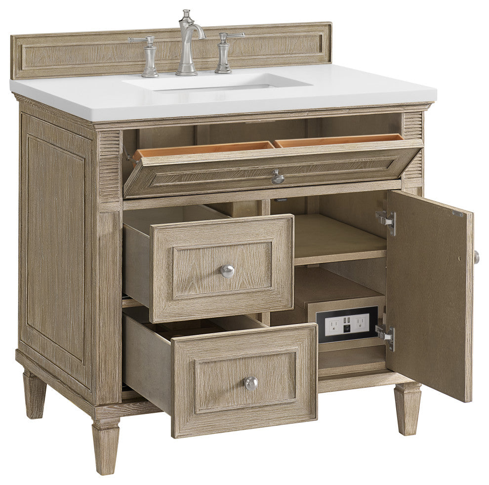 Lorelai 36" Single Vanity, Oak, 3 CM White Zeus Top