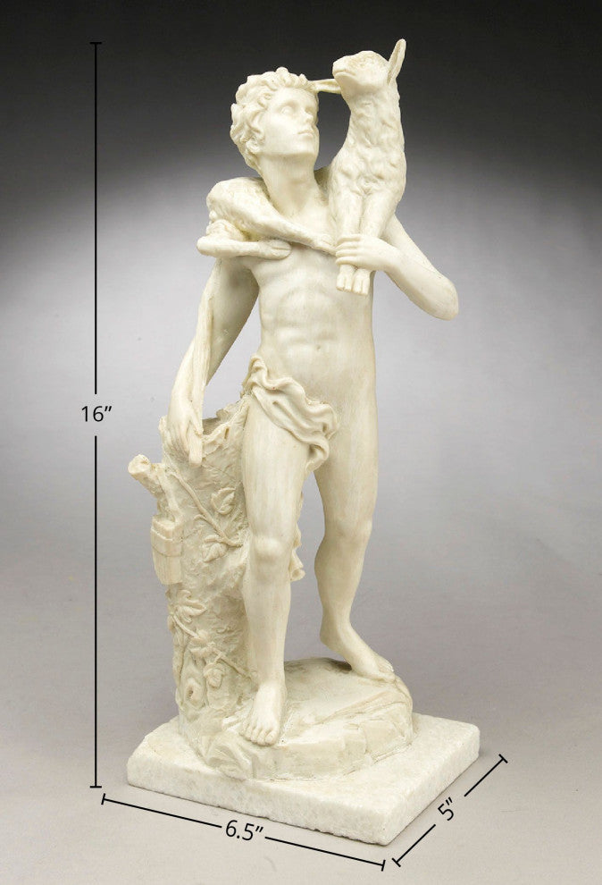 Resin Boy Carrying Lamb Figurine, Off white