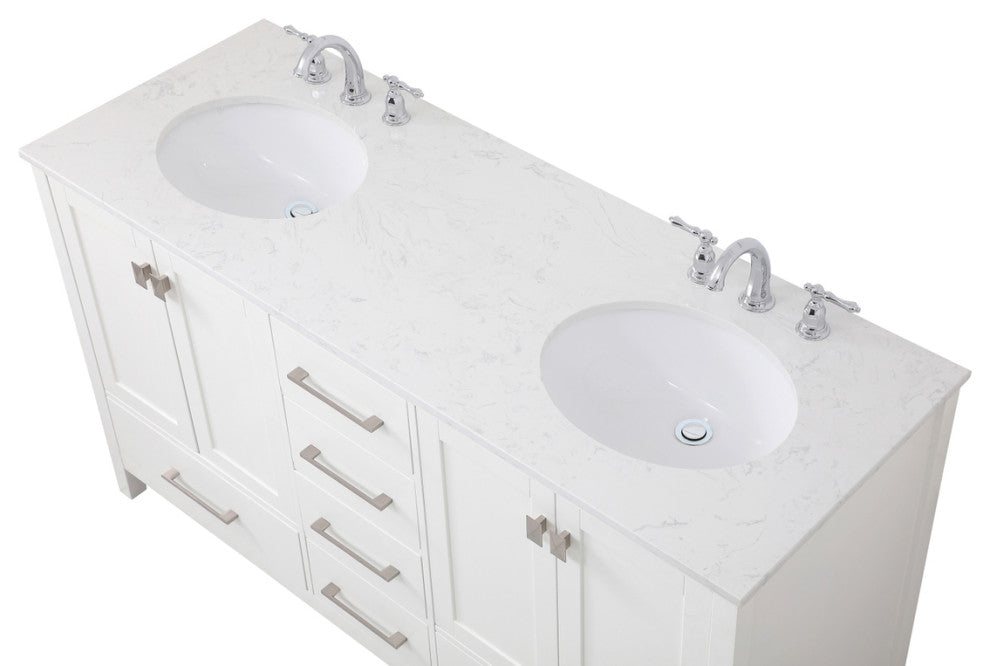 White 60" Double Sink Bathroom Vanity