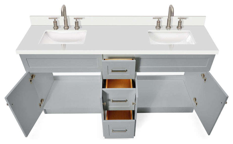 ARIEL Hamlet 73" Double Bath Vanity in Grey With Quartz Vanity Top