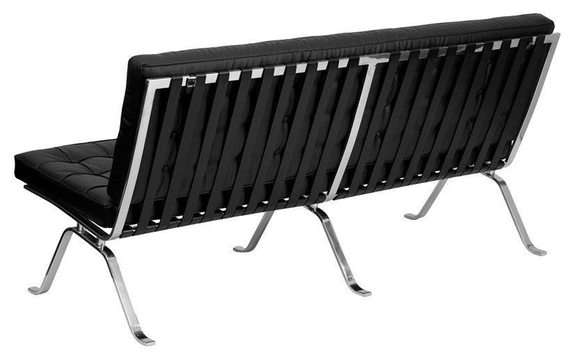 Beautiful Black Leather Sofa with Curved Legs