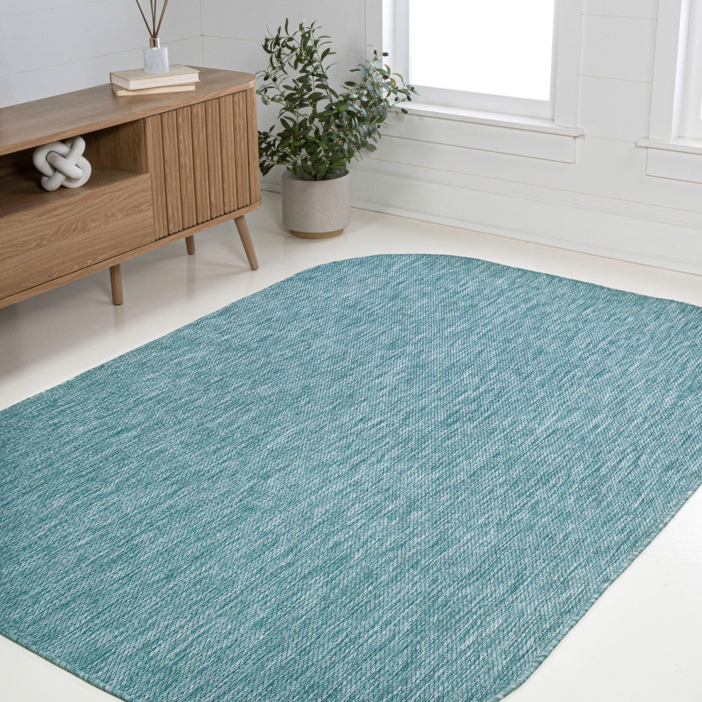 Miles Modern Minimalist Radius Corner Solid Indoor/Outdoor Shaped Area Rug