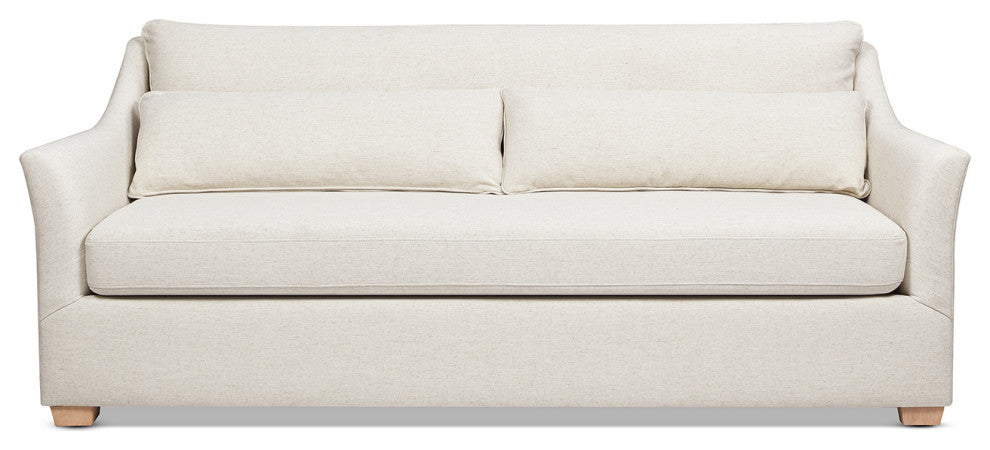 Ada 83" Flared Arm Contemporary Sofa With Lumbar Pillows, Flax White Linen