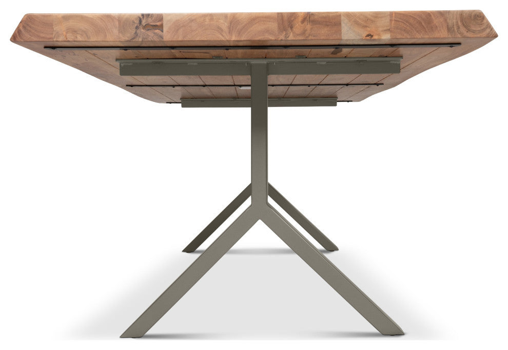 Brooks Dining Table, Y Base, 40"x116", Teak Top, Pewter Base