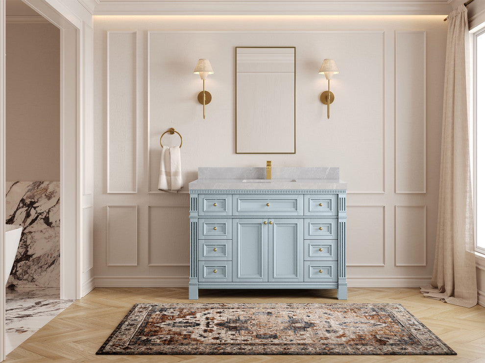 Paris 48" Single Sink Bathroom Vanity, Blue Heather 2" Pearl Gray