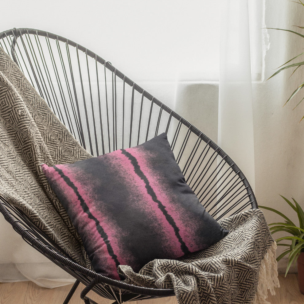 Plutus Fuchsia Black Fluffy Fields Faux Fur Throw Pillow, 26" x 26"