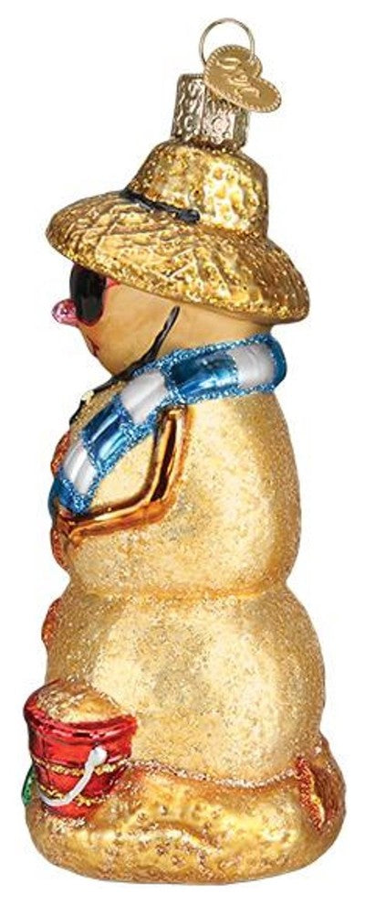 Sand Snowman Beachy Christmas Holiday Ornament Glass