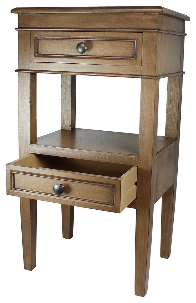 Urban Designs Erika 2-Drawer Middle Shelf Wooden Accent Side Table, Brown