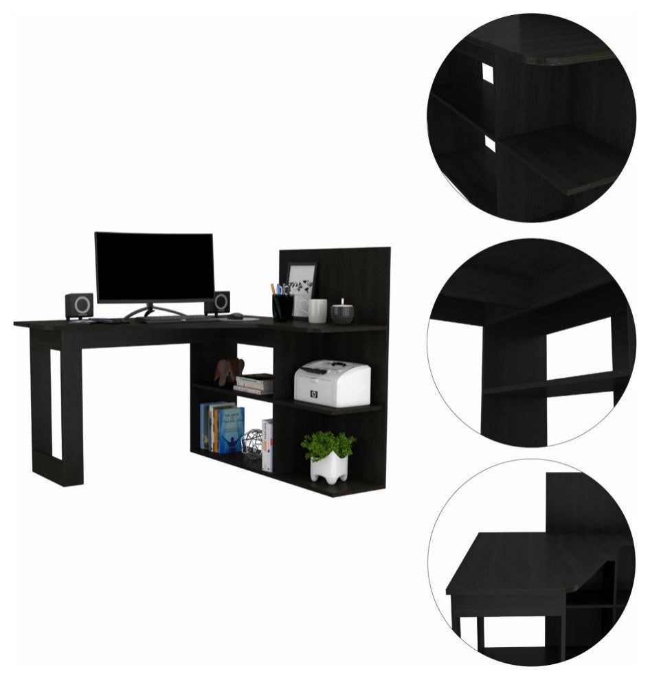 Fresno Computer Desk, With 4 Shelves, Black Wengue
