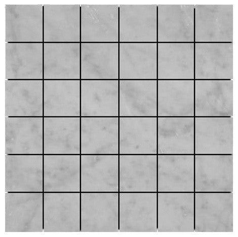 12"x12" Carrara Marble Italian Bianco Mosaic Tile, Chip Size: 2"x2", Polished