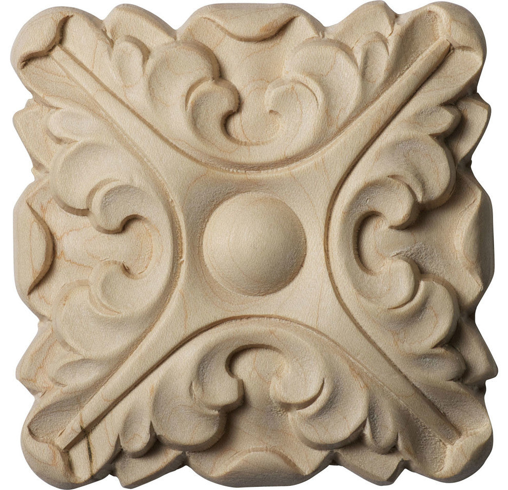 3 1/2"W x 3 1/2"H x 5/8"P Acanthus Rosette, Alder
