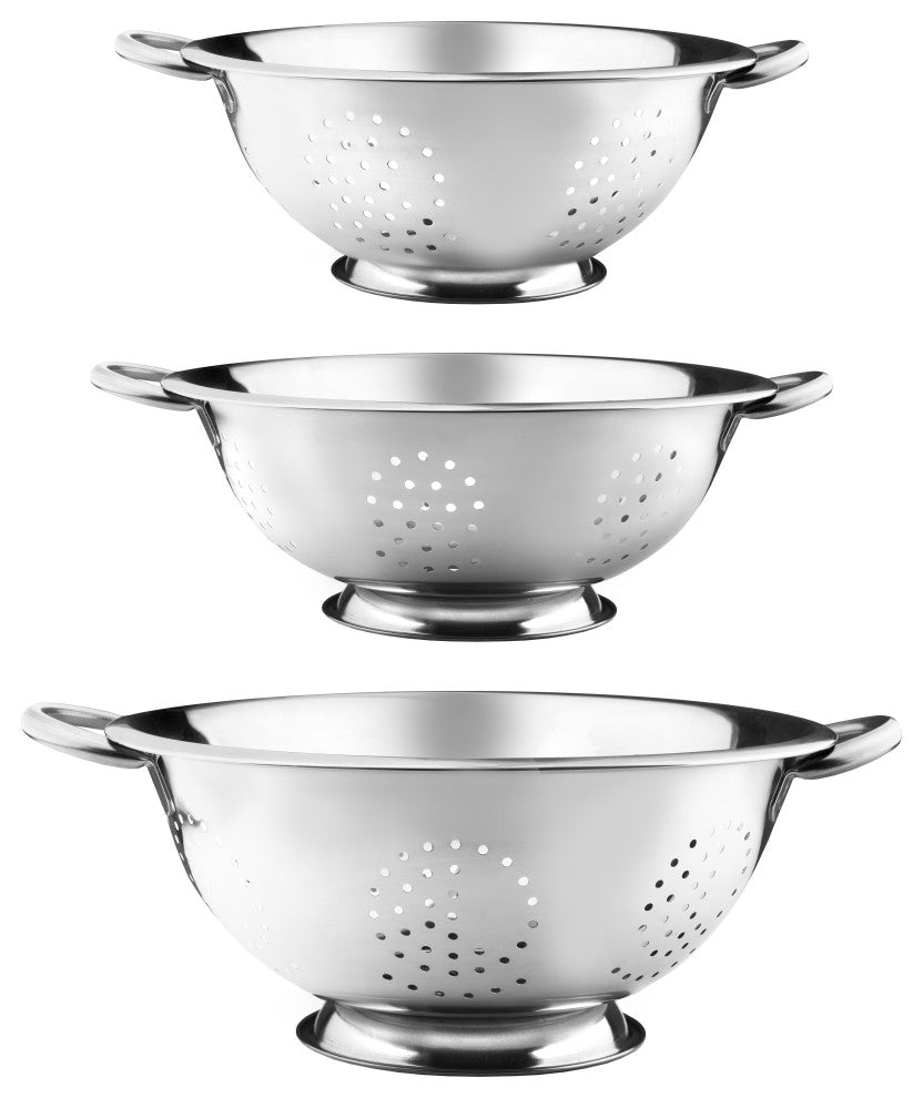 YBM Home Stainless Steel Colanders with Handles, Set of 3