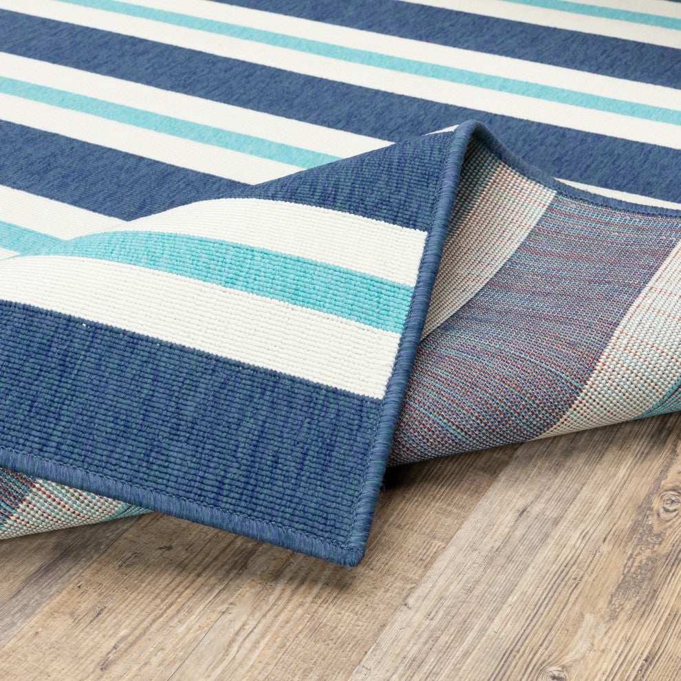 Madelina Stripe Blue and Ivory Indoor or Outdoor Area Rug, 5'3"x7'6"