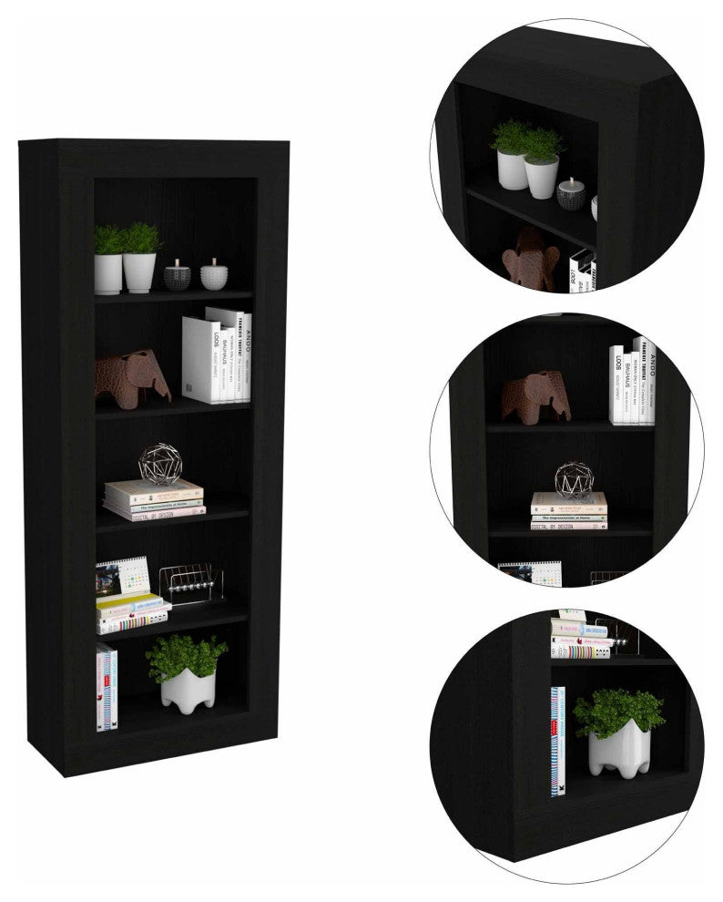 Melbourne Bookcase with 5 Open Shelves and Frame, Black