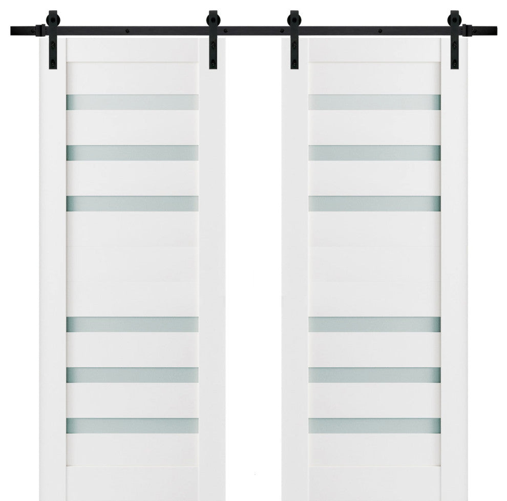 Double Barn Door 48 x 84 Frosted Glass, Quadro 4266 White, 13FT