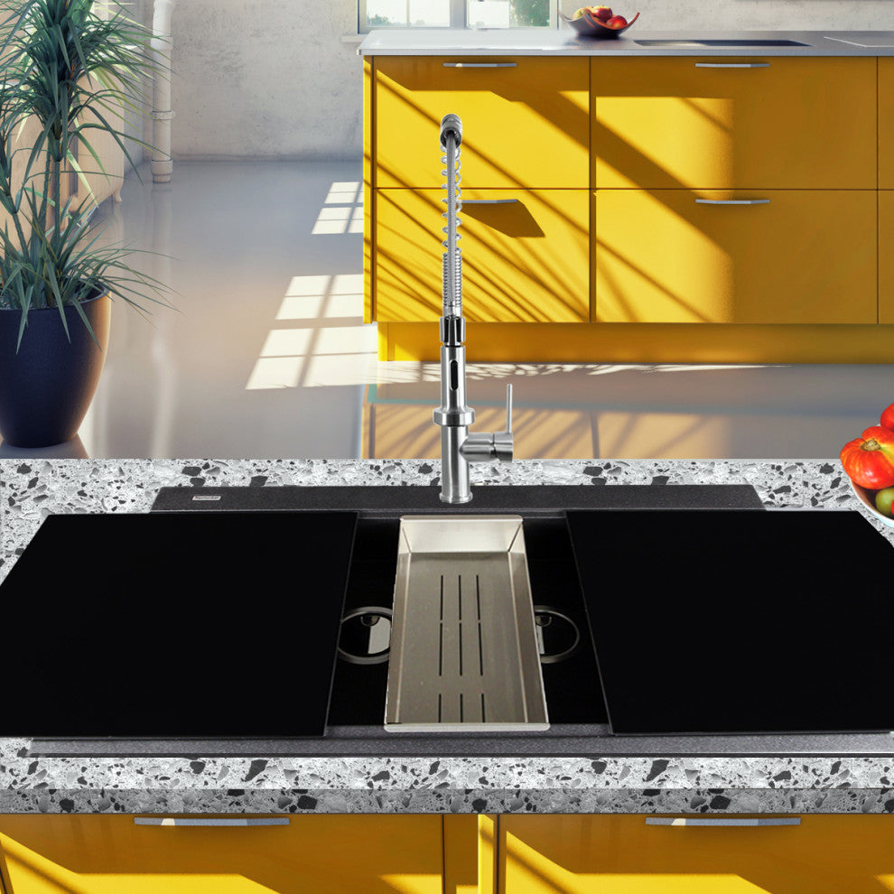 Nantucket Sinks Double Bowl Prep Station Toprmount Granite Composite, Black