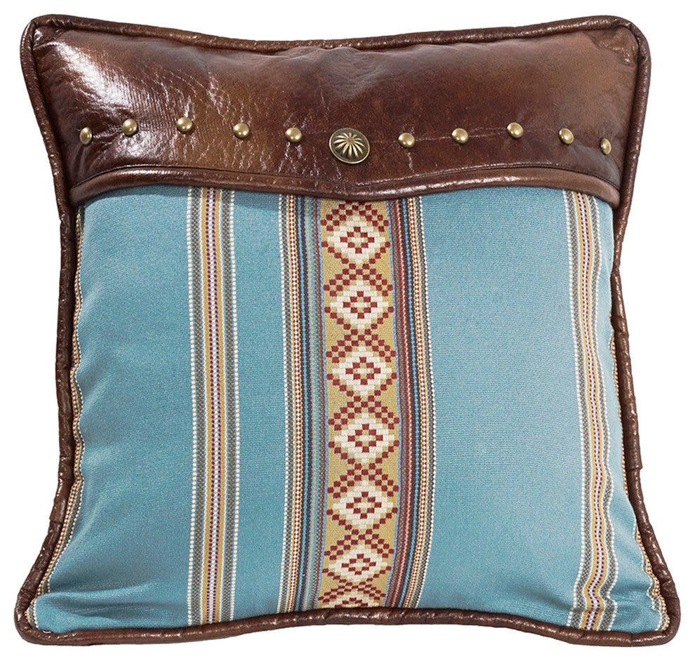 Square Blue Striped Pillow with Studs