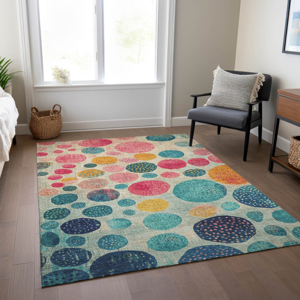 Machine Washable Indoor/Outdoor Chantille ACN1899 Teal 3' x 5' Rug