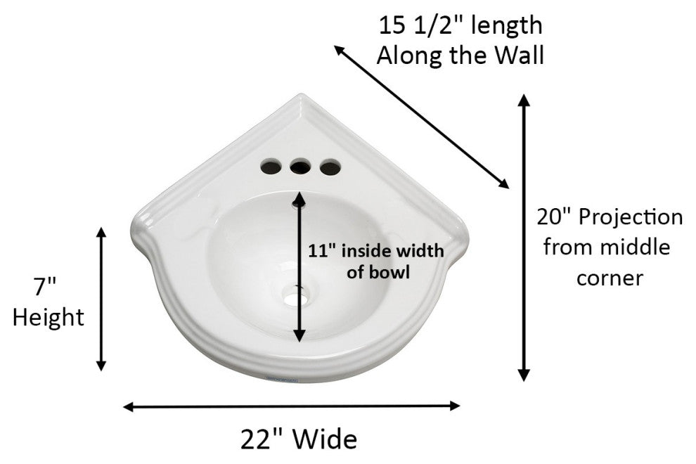 Wall Mount Corner Small Bathroom Sink White Gloss China Portsmouth with Bracket