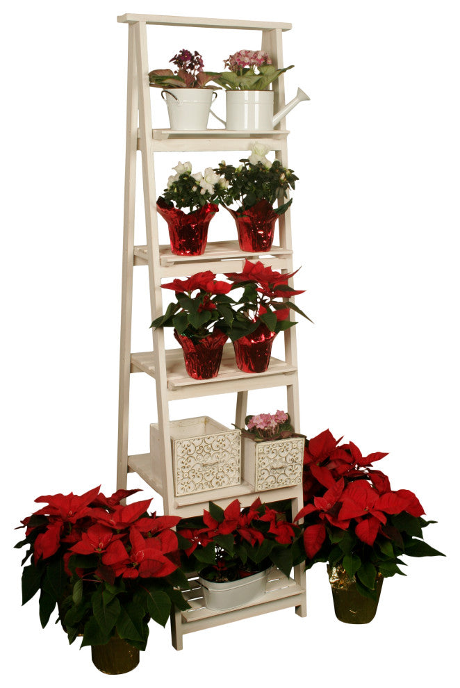 Wald Imports Whitewash Wood Decorative Garden Display Ladder