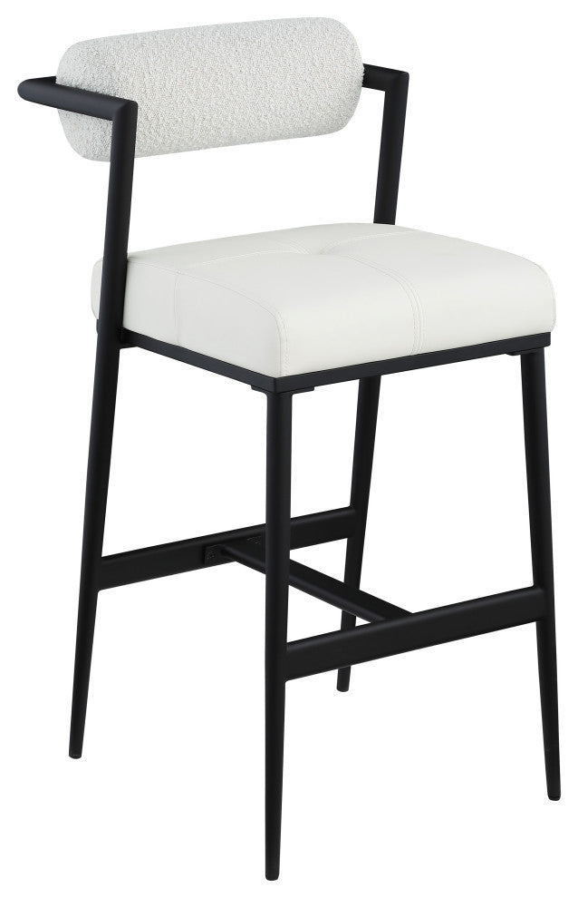 Stryker Boucle Fabric and Faux Leather Stool, Set of 2, Cream