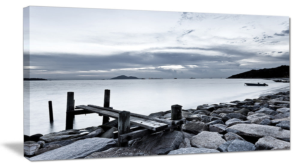 Small Sea Bridge from Rocky Beach, Landscape Canvas Art Print, 32"x16"