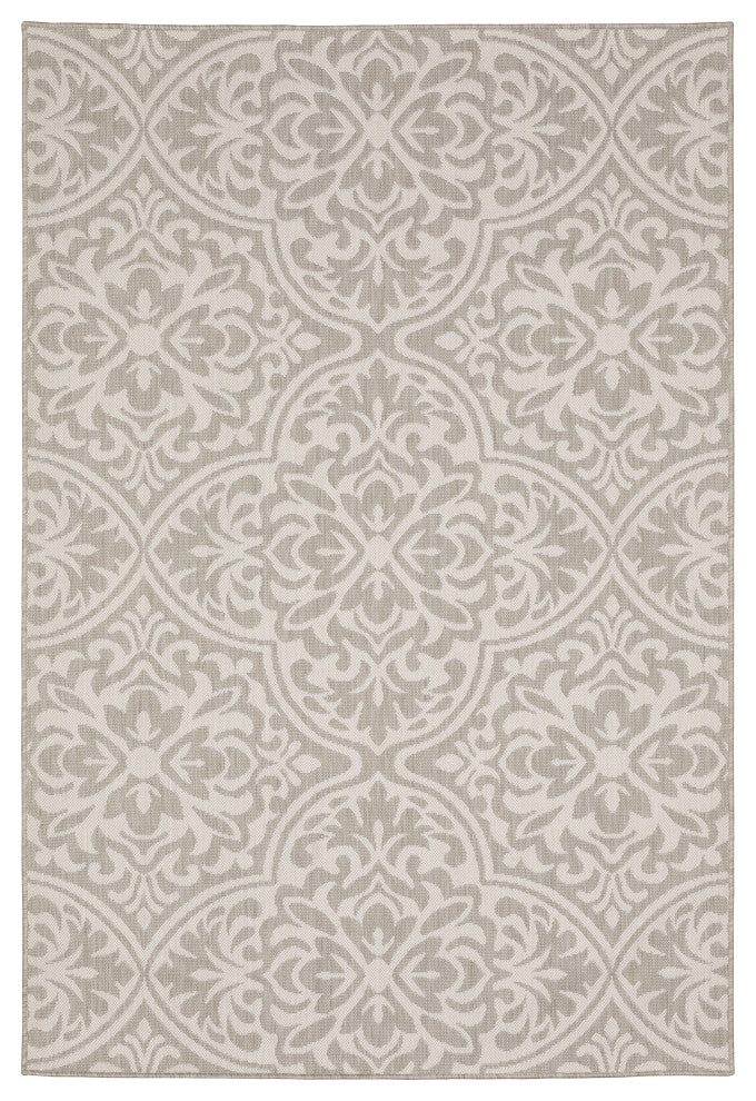 Parlan Floral Indoor-Outdoor Area Rug, Gray, 6'7"x9'2"