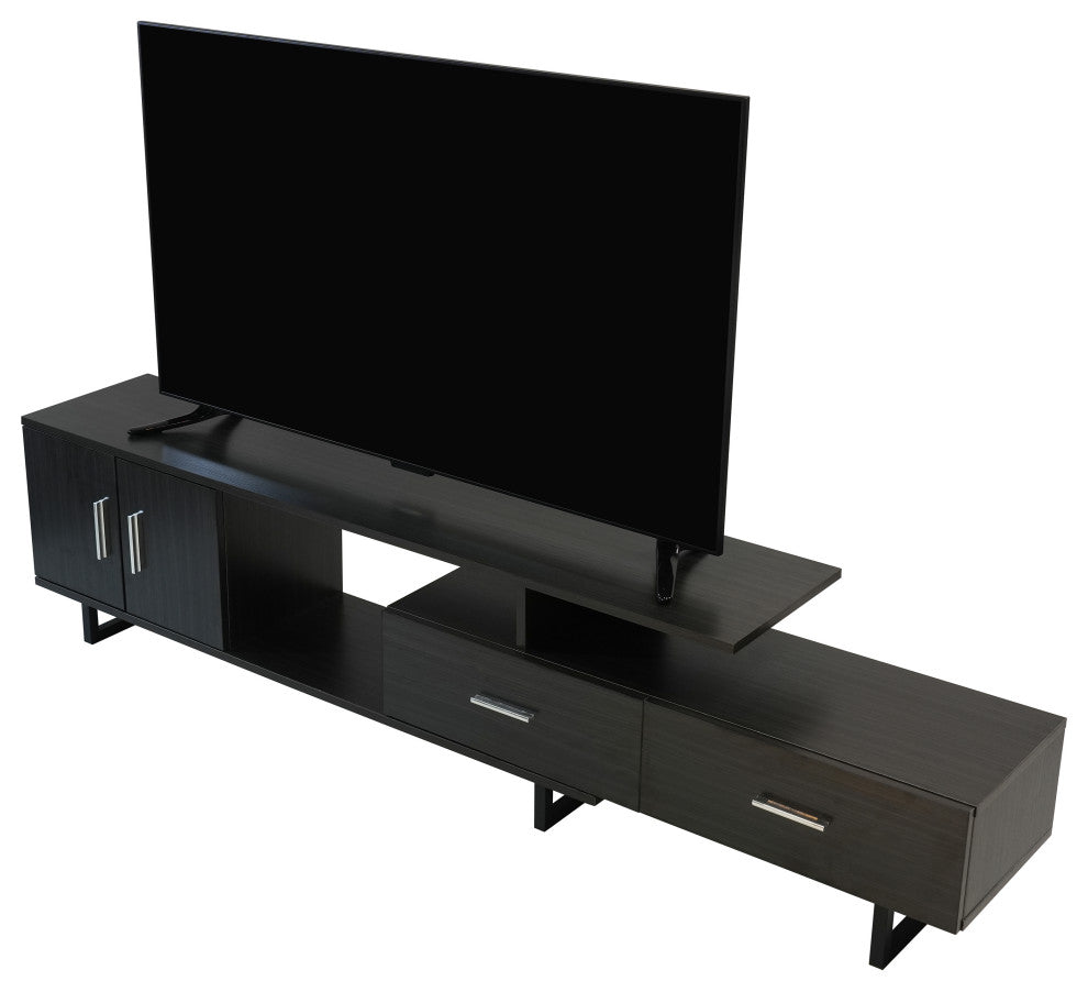 Avery 55-inch 2-Drawer 4-Shelf TV Stand in Steel, Phantom Gray