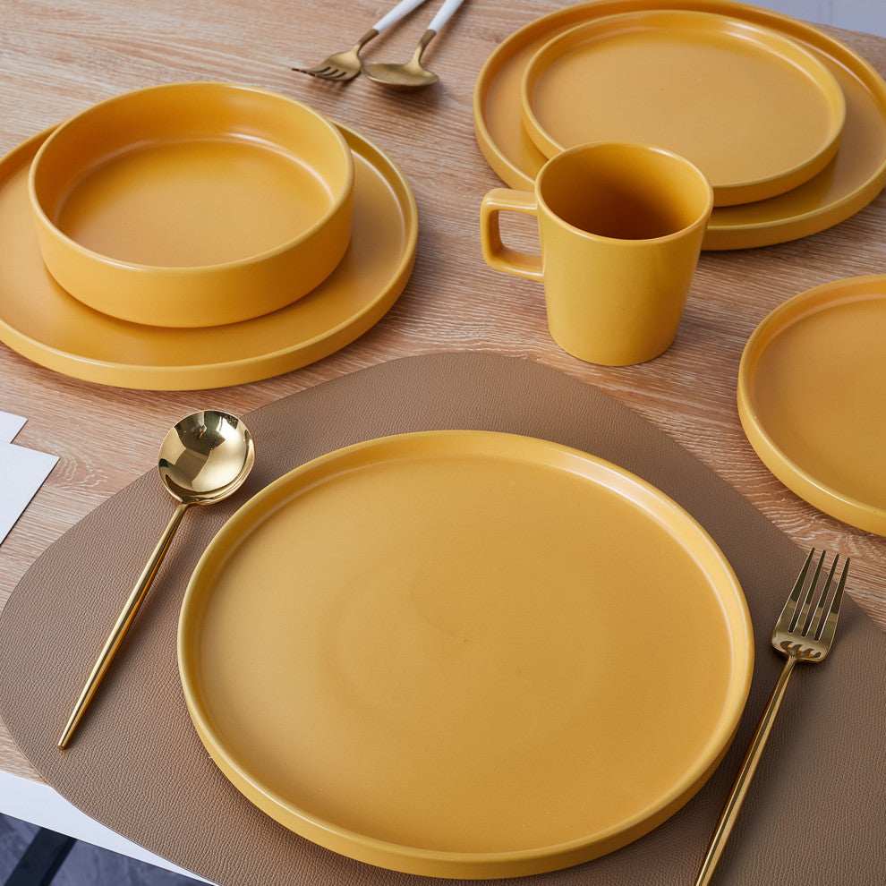 Stone Lain Cleo Stoneware 16 Piece Dinnerware Set, Yellow