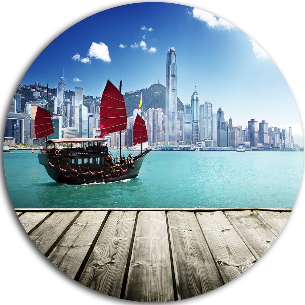 Hong Kong Harbor, Photography Round Wall Art, 36"
