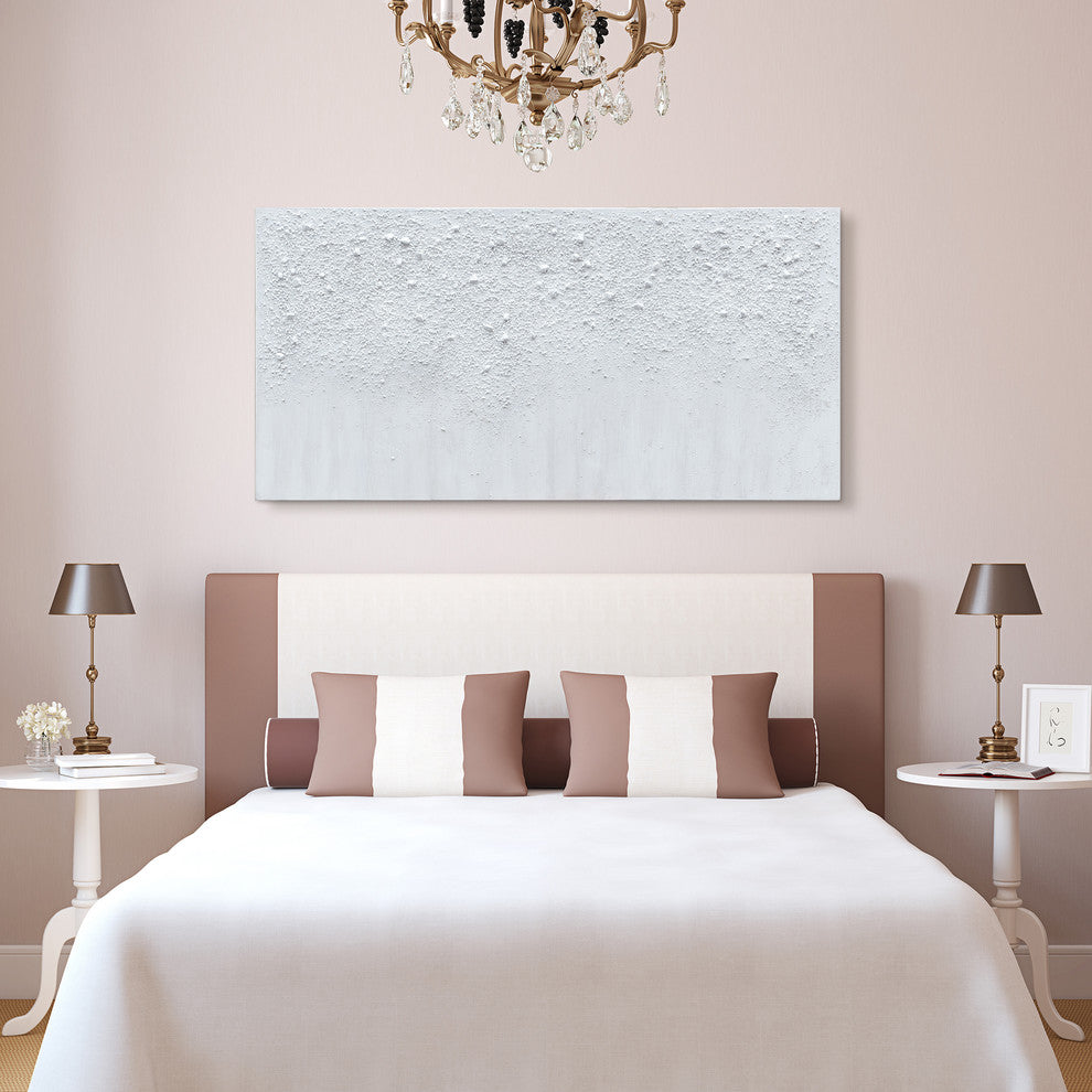 White Snow A Textured Metallic Hand Painted Wall Art Frameless Canvas