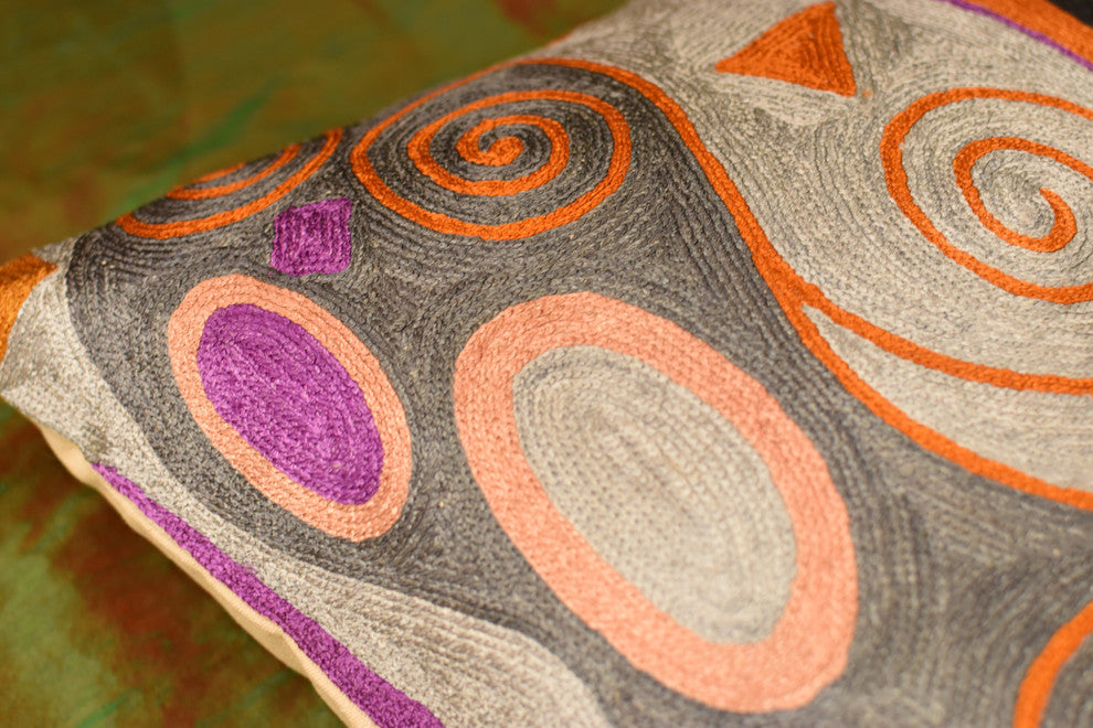 Klimt Decorative Pillow Green Gray Tree Of Life Art Silk Handembroidered 18x18"³