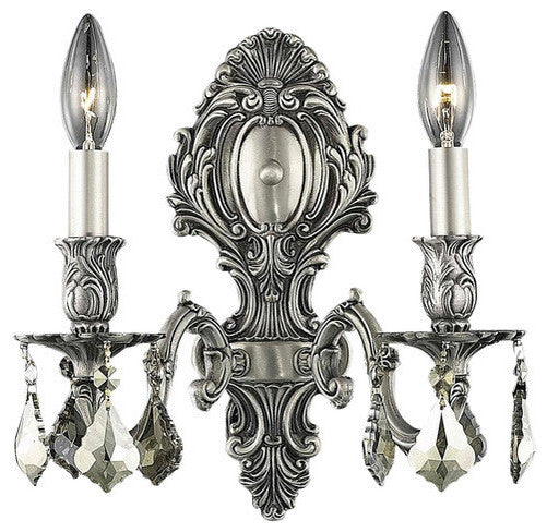 Elegant Monarch Wall Sconce, Pewter Finish With Royal Cut Crystal