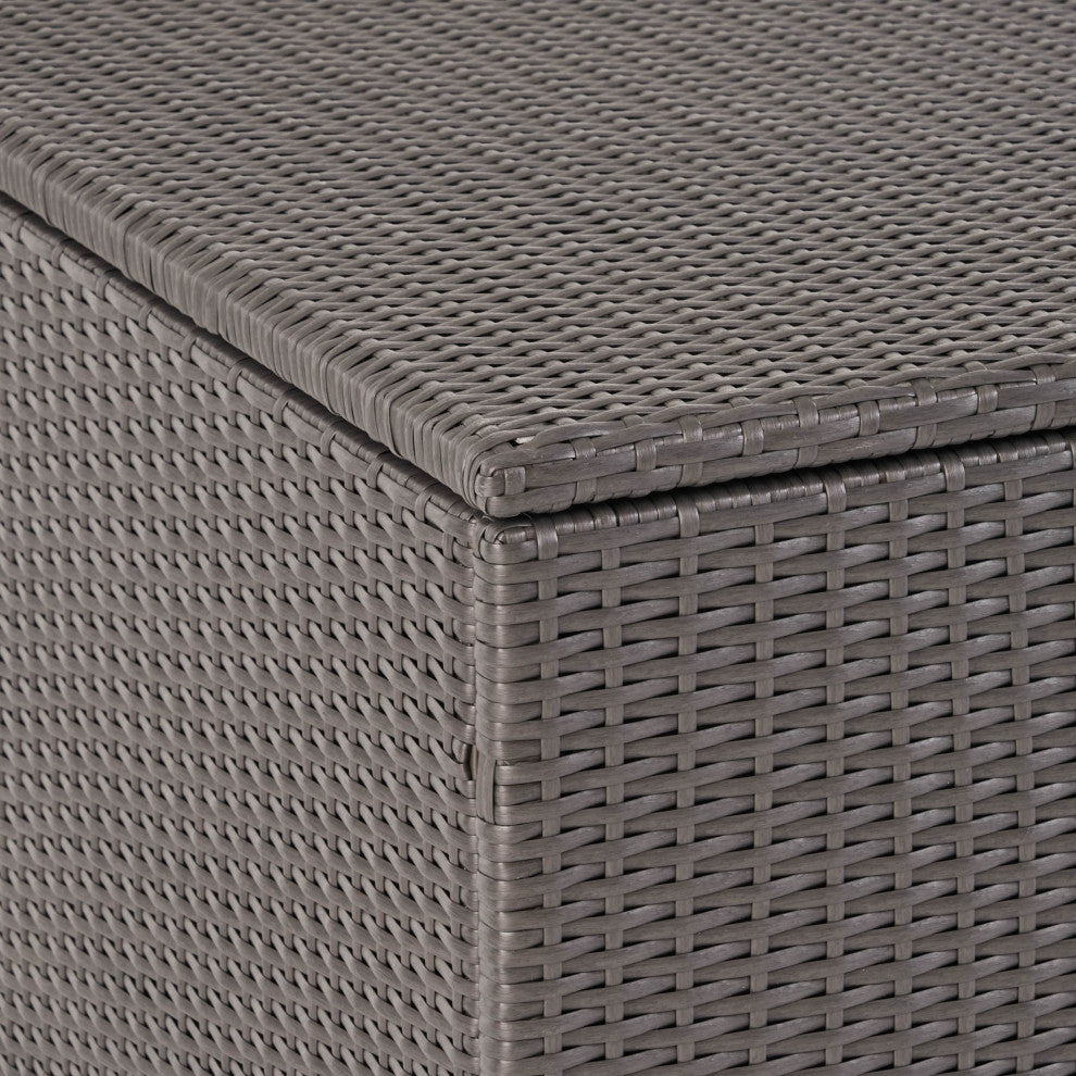 GDF Studio Sampa Outdoor Wicker Storage Ottoman, Gray