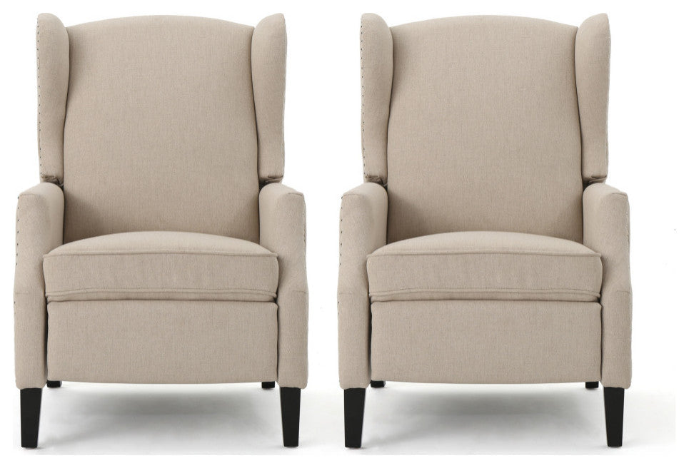 GDF Studio Corbin Fabric Recliner, Set of 2, Wheat and Dark Brown