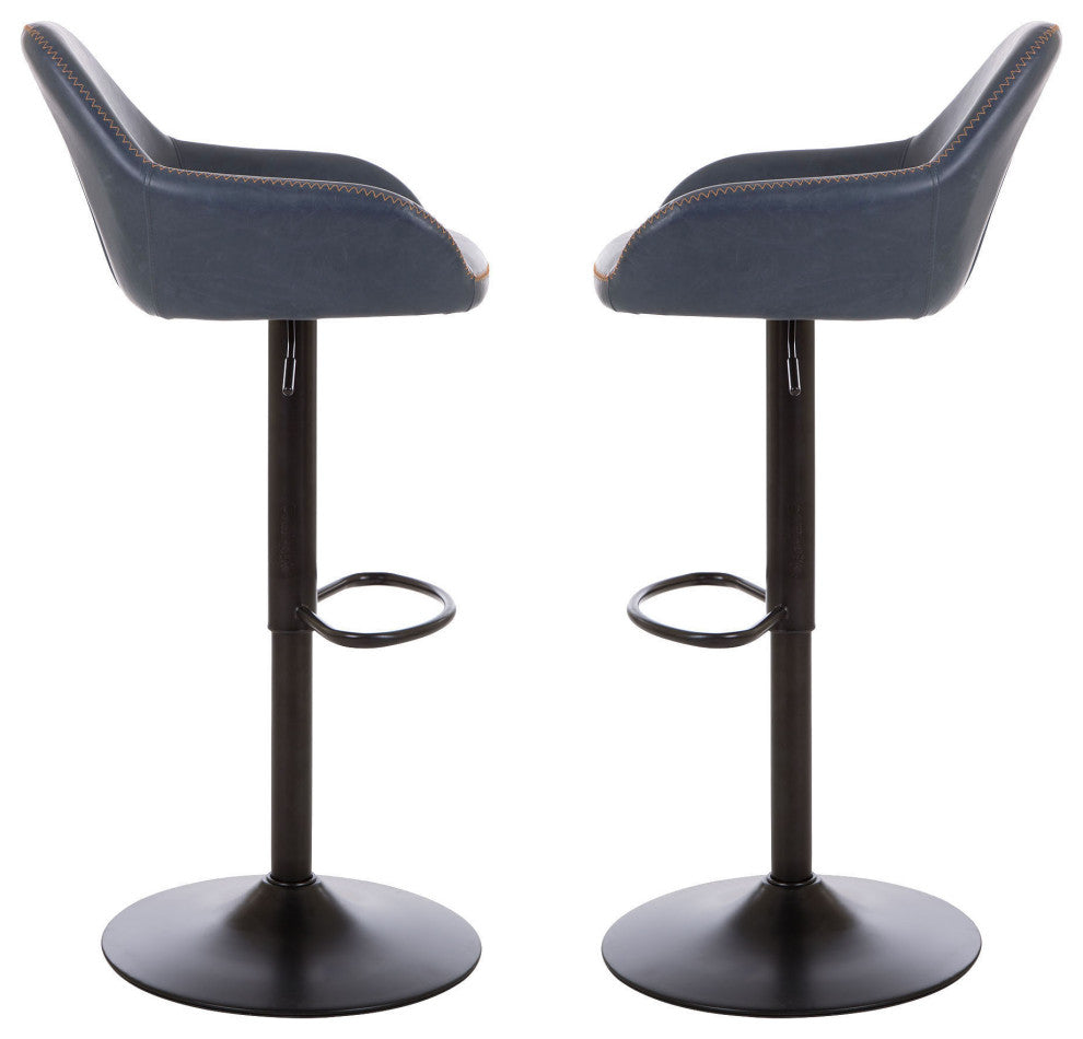 Vintage Navy Blue Leatherette Gaslift Adjustable Swivel Bar Stool, Set of 2