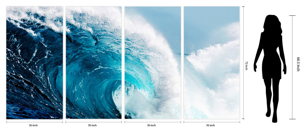 "Blue Wave ABCD" Frameless Free Floating Panel Graphic Wall Art, 72"x36"