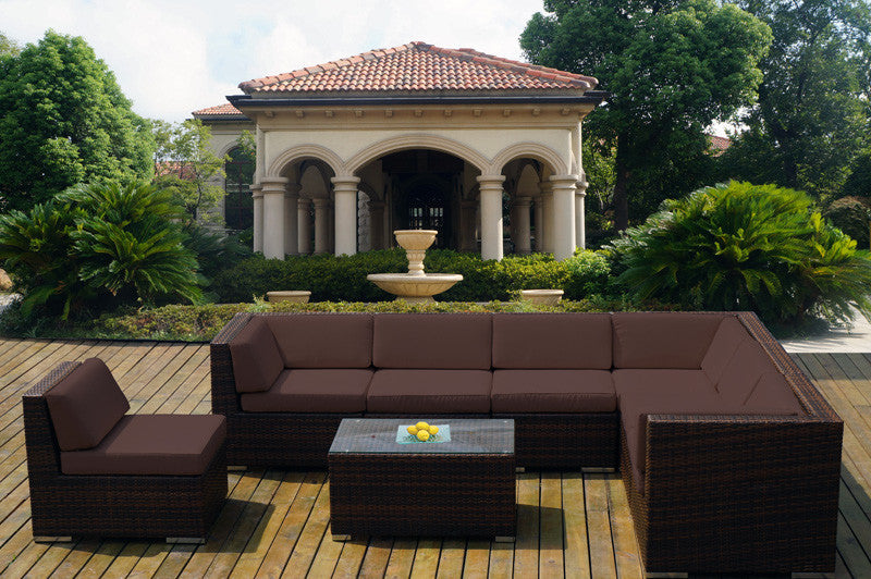 Ohana 8-Piece Deep Seating Sectional Set, Brown, Mixed Brown