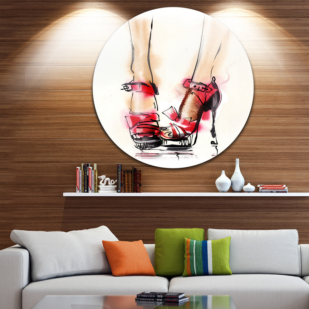 High Heel Fashion Shoes, Digital Round Metal Wall Art, 23"