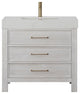 Leon Bath Vanity With Composite Stone Top, Washed White, 36", No Mirror