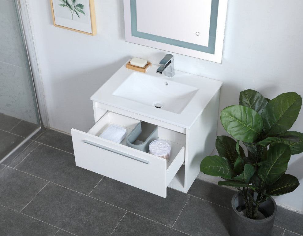 24" Single Bathroom Floating Vanity, White