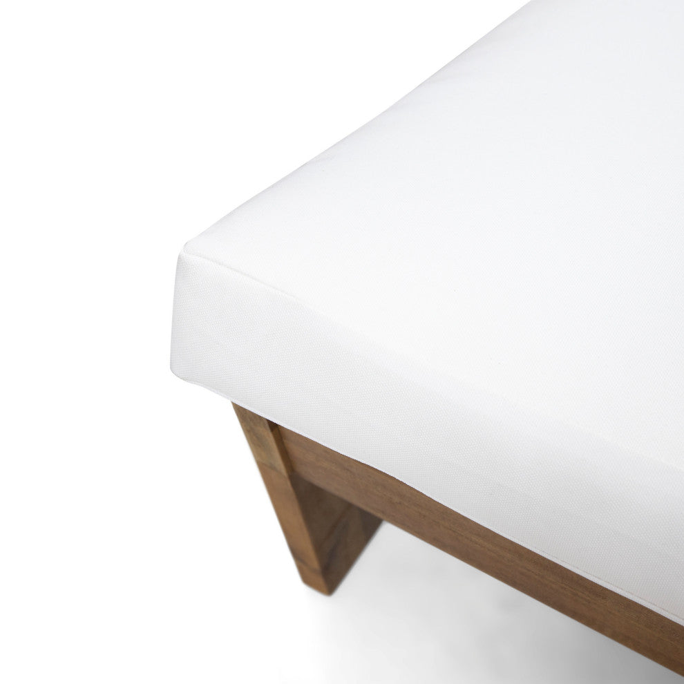 Emma Outdoor Acacia Wood Club Chairs With Cushions, Set of 2, White