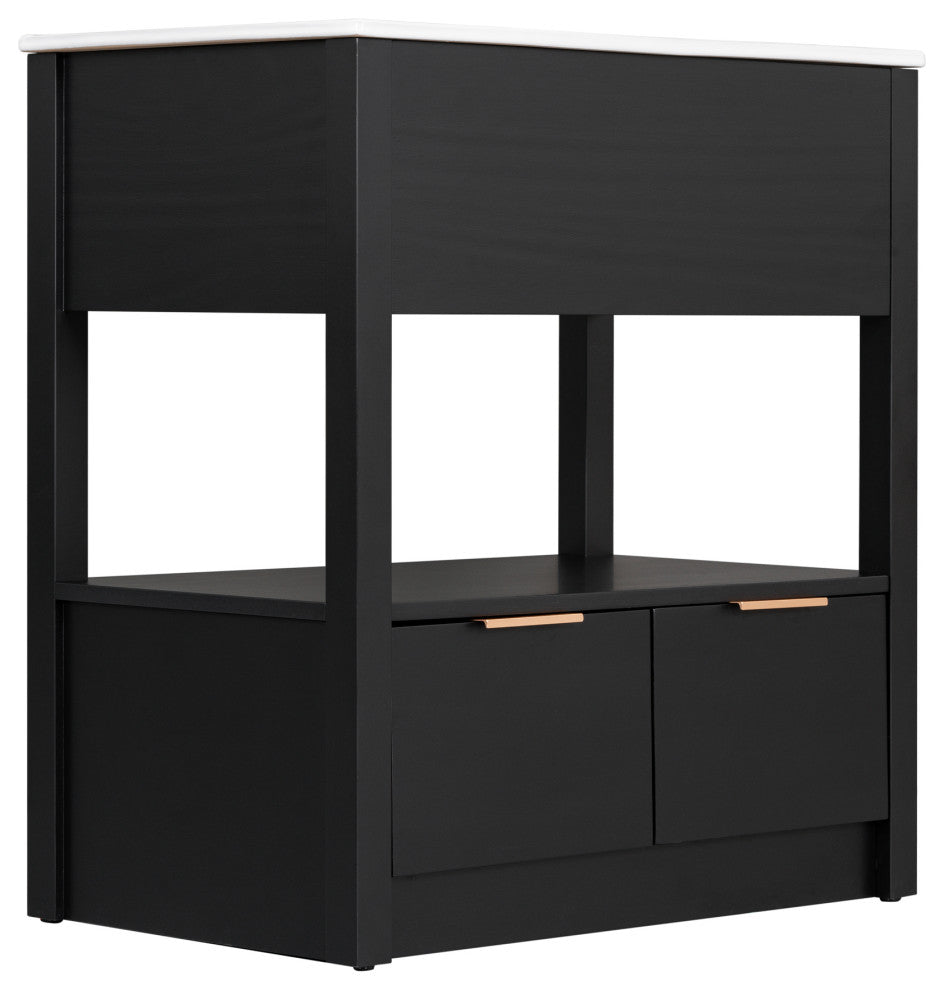 GDF Studio 30"W Vanity With Ceramic Sink, Open Shelf & Two Drawers, Black