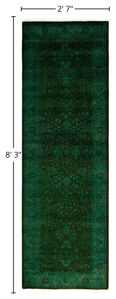 Overdyed One-of-a-Kind Hand-Knotted Area Rug Green, 2' 7" x 8' 3"
