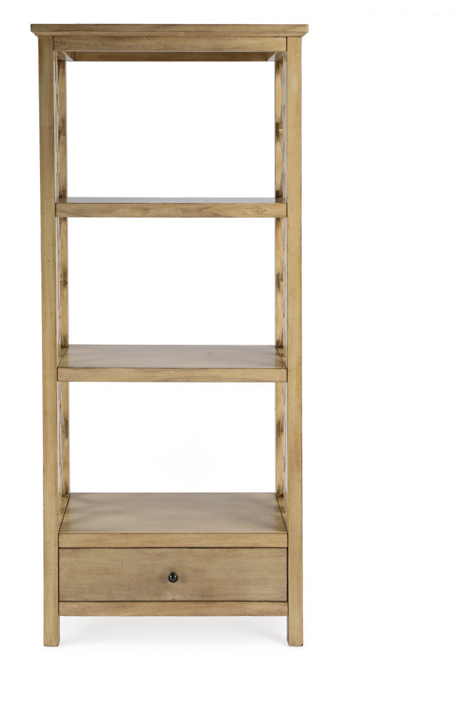 Lorena 30"W 3-Tier Etagere With Storage Drawer, Antique Beige