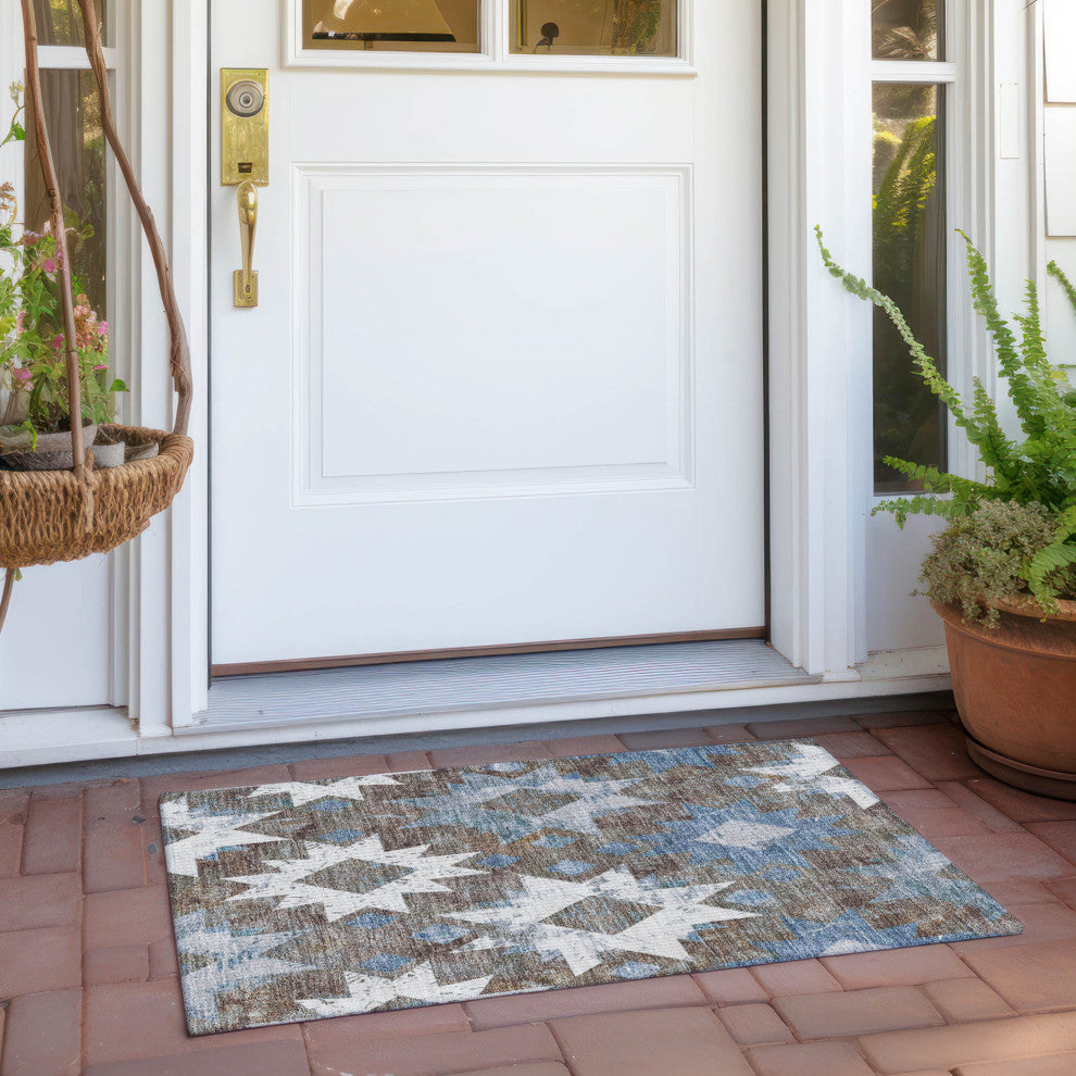 Machine Washable Indoor/Outdoor Chantille ACN1879 Brown 1'8" x 2'6" Rug