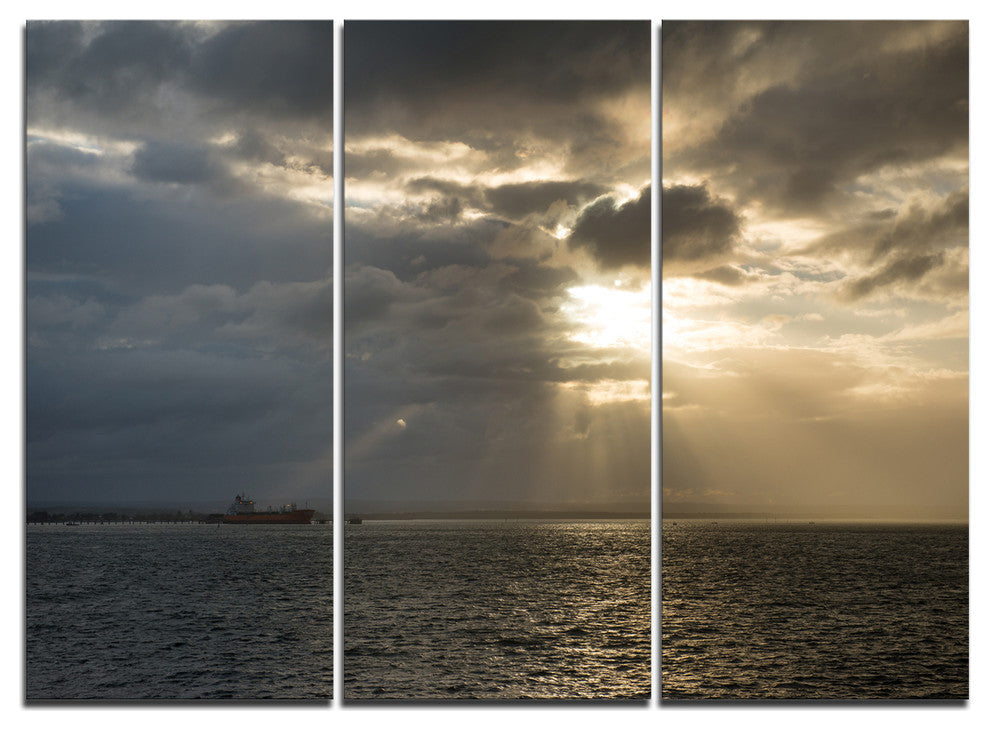 "Beautiful Cloudy Sunset Australia Beach" Metal Wall Art, 3 Panels, 36"x28"