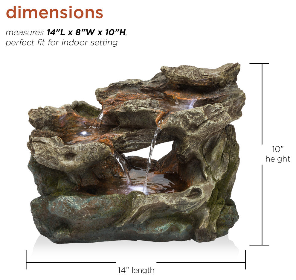 Alpine 3 Tier Rainforest Tabletop Fountain With LED Lights, 10"