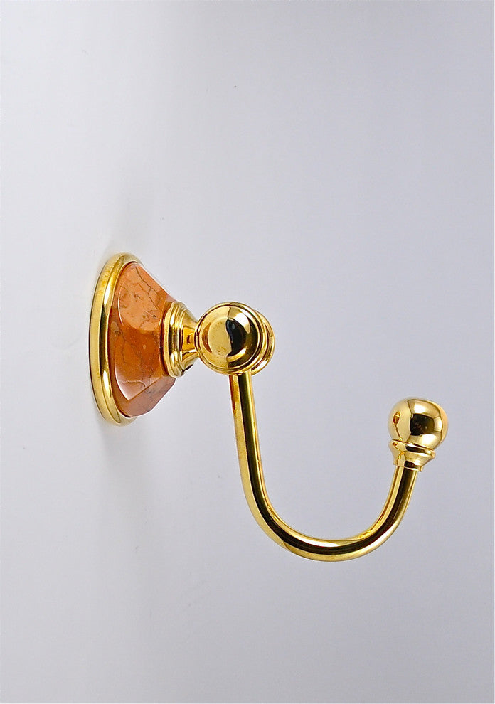 Robe Hook With Rosso Verona Marbel Accents, Polished Chrome