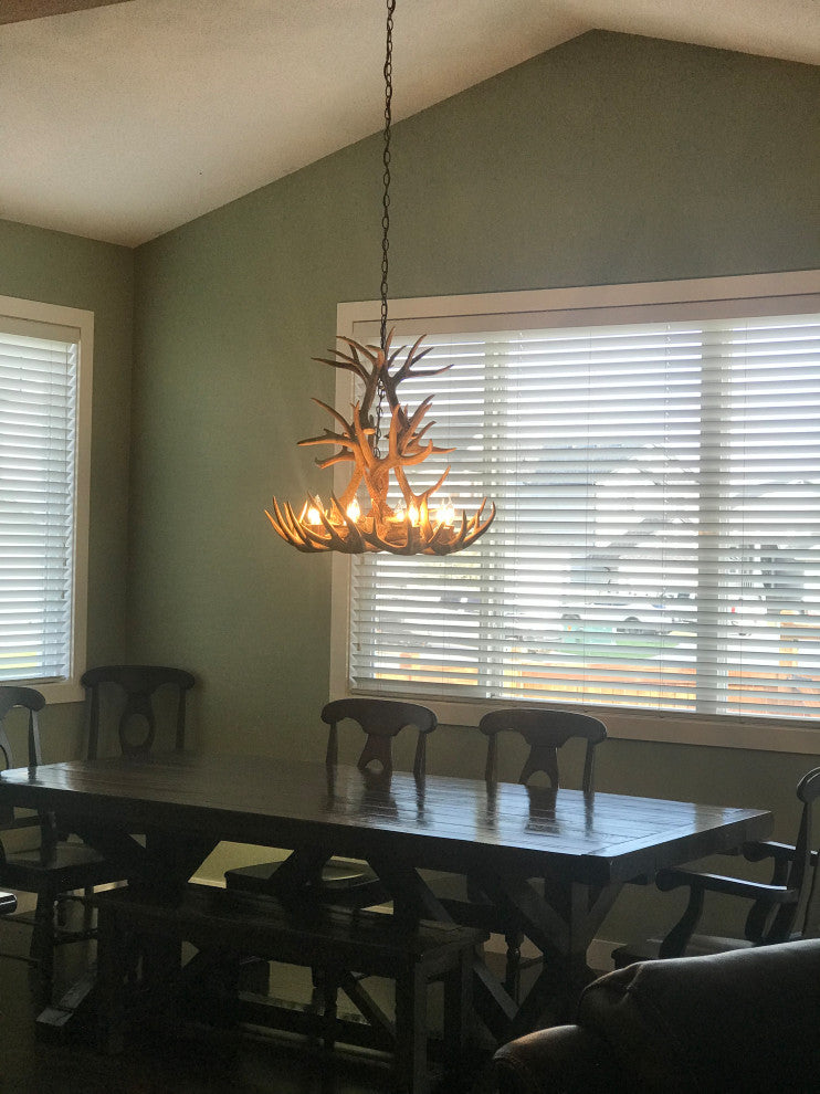 Whitetail Deer Cascade Antler Chandelier Light, Extra Large, Rawhide Shades